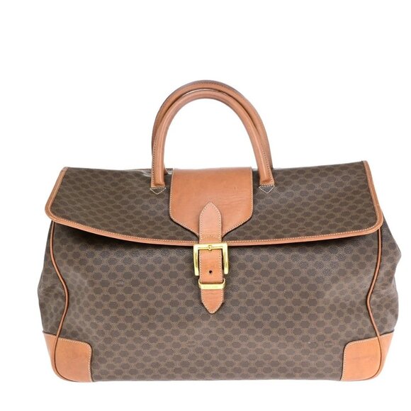 CELINE Logo Macadam Pattern Travel Hand Bag PVC Leather Brown GHW Italy 65KA677 - Picture 1 of 16